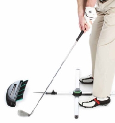 Golf uppställnings- och svingspår system