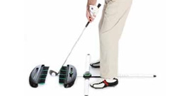 Golf uppställnings- och svingspår system